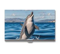 VFKLT Porte-cartes de visite en métal fin et portable en forme de dauphin mignon qui saute pour cartes de visite, cartes de crédit, portefeuille multi-cartes pour homme et femme, voyage, bureau,