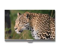 VFKLT Porte-cartes de visite en métal fin et portable en forme de léopard africain pour cartes de visite, cartes de crédit, pour homme et femme, pour voyage, bureau, argent, taille unique, Argent, One