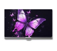 VFKLT Porte-cartes de visite en métal fin et portable en forme de papillon violet pour cartes de visite, porte-cartes de crédit, pour homme et femme, voyage, bureau, Argenté, One size, Décontracté