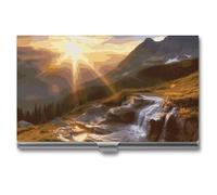 VFKLT Porte-cartes de visite en métal fin et portable - Motif lever de soleil - Pour homme et femme - Argenté, Argent, One size, Décontracté