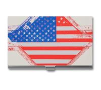 VFKLT Porte-cartes de visite fin et portable en métal avec drapeau américain, étoiles et rayures pour cartes de visite, porte-cartes de crédit, pour homme et femme, voyage, bureau, Argenté, One size,