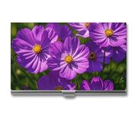 VFKLT Porte-cartes de visite fin et portable en métal avec fleurs violettes - Pour cartes de visite et de crédit - Pour homme et femme - Pour voyage, bureau, argent, taille unique, Argent, One size,