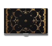 VFKLT Porte-cartes de visite fin et portable en métal avec fond noir et doré pour cartes de visite, porte-cartes de crédit, pour homme et femme, pour voyage, bureau, argent, 1, Argent, One size,