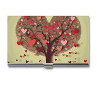 VFKLT Porte-cartes de visite fin et portable en métal avec motif cœur d'arbre - Pour cartes de visite et cartes de crédit - Pour homme et femme - Pour voyage, bureau, argent, taille unique, Argent,