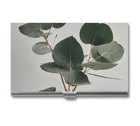VFKLT Porte-cartes de visite fin et portable en métal avec motif feuilles d'eucalyptus pour cartes de visite, cartes de crédit, pour homme et femme, pour voyage, bureau, argent, taille unique, Argent,
