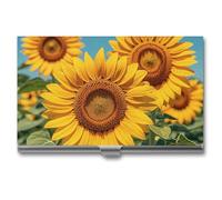 VFKLT Porte-cartes de visite fin et portable en métal avec motif tournesols et fleurs, pour cartes de visite, cartes de crédit, pour homme et femme, voyage, bureau, argent, taille unique, Argent, One
