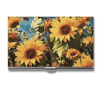 VFKLT Porte-cartes de visite fin et portable en métal avec motif tournesols et papillons pour cartes de visite, porte-cartes de crédit, pour homme et femme, argent, 1, Argent, One size, Décontracté