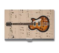 VFKLT Porte-cartes de visite fin et portable en métal imprimé guitare musicale pour cartes de visite, cartes de crédit, pour homme et femme, voyage, bureau, argent, taille unique, Argent, One size,
