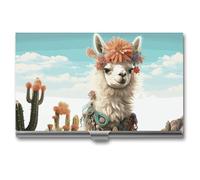 VFKLT Porte-cartes de visite mexicain vert lama - Poche fine et portable en métal - Organiseur de cartes de visite - Pour homme et femme - Pour voyage, bureau, argent, taille unique, Argent, One size,