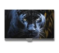 VFKLT Porte-cartes de visite Panther aux yeux bleus - Pochette fine et portable en métal pour cartes de visite de visite - Portefeuille pour cartes de crédit - Pour homme et femme - Pour voyage et
