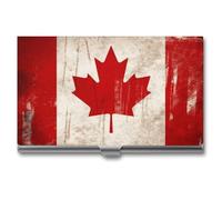 VFKLT Porte-cartes de visite rétro avec drapeau du Canada - Étui fin et portable en métal pour cartes de visite - Pour homme et femme - Pour voyage et bureau, Argenté, One size, Décontracté