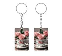 VFKLT Porte-clés en acrylique, décorations en acrylique, jolies tasses à thé avec roses, style shabby romantique, porte-clés automobile pour homme et femme, Tasses à thé avec roses romantiques shabby,