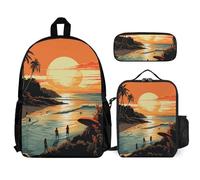 VFKLT Poster original pour l'été sans fin - Sac à dos avec boîte à déjeuner et trousse à crayons - Ensemble de 3 pièces - Sac de voyage décontracté pour ordinateur portable - Blanc - Taille unique,