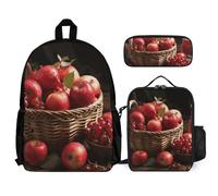 VFKLT Red Fruit in A Basket Sac à dos avec boîte à déjeuner et trousse à crayons Ensemble de 3 pièces Sac de voyage décontracté Sac à dos pour ordinateur portable, blanc, taille unique, sacs à dos de