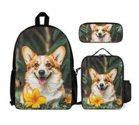 VFKLT Sac à dos 3 pièces avec boîte à déjeuner et trousse à crayons - Sac de voyage décontracté pour ordinateur portable - Blanc - Taille unique, blanc, Taille unique, Sacs à dos de voyage