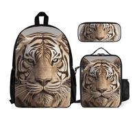 VFKLT Sac à dos 3D avec boîte à déjeuner et trousse à crayons - Ensemble de 3 pièces - Sac de voyage décontracté pour ordinateur portable - Blanc - Taille unique, blanc, Taille unique, Sacs à dos de