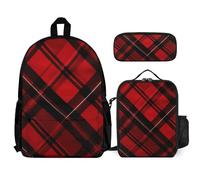 VFKLT Sac à dos à carreaux rouge et noir avec boîte à déjeuner et trousse à crayons, ensemble de 3 pièces, sac de voyage, sac à dos décontracté pour ordinateur portable, blanc, taille unique, sacs à