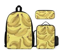 VFKLT Sac à dos à motif banane avec boîte à déjeuner, trousse à crayons, ensemble de 3 pièces, sac de voyage, sac à dos décontracté pour ordinateur portable, blanc, taille unique, sacs à dos de