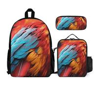 VFKLT Sac à dos à plumes colorées avec boîte à déjeuner, trousse à crayons, ensemble de 3 pièces, sac de voyage, sac à dos décontracté pour ordinateur portable, blanc, taille unique, sacs à dos de