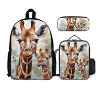 VFKLT Sac à dos aquarelle cerf girafe avec boîte à déjeuner et trousse à crayons, ensemble de 3 pièces, sac de voyage, sac à dos décontracté pour ordinateur portable, blanc, taille unique, sacs à dos