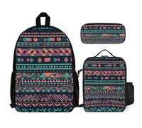 VFKLT Sac à dos coloré motif aztèque avec boîte à déjeuner, trousse à crayons, ensemble de 3 pièces, sac de voyage, sac à dos décontracté pour ordinateur portable, blanc, taille unique, sacs à dos de