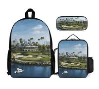 VFKLT Sac à dos de golf Yacht Club avec boîte à déjeuner et trousse à crayons, ensemble de 3 pièces, sac de voyage, sac à dos décontracté pour ordinateur portable, blanc, taille unique, sacs à dos de