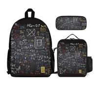 VFKLT Sac à dos de mathématiques et de physique avec boîte à déjeuner et trousse à crayons, ensemble de 3 pièces, sac de voyage, sac à dos décontracté pour ordinateur portable, blanc, taille unique,