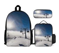 VFKLT Sac à dos de ski au soleil avec boîte à déjeuner et trousse à crayons - Ensemble de 3 pièces - Sac de voyage décontracté pour ordinateur portable, blanc, One Size, Sacs à dos de voyage