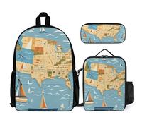 VFKLT Sac à dos de voyage 3 pièces avec boîte à déjeuner et trousse à crayons - Sac de voyage décontracté pour ordinateur portable - Blanc, taille unique, blanc, Taille unique, Sacs à dos de voyage