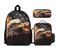 VFKLT Sac à dos drapeau et aigle avec boîte à déjeuner, trousse à crayons, ensemble de 3 pièces, sac de voyage, sac à dos décontracté pour ordinateur portable, blanc, taille unique, sacs à dos de