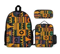 VFKLT Sac à dos ethnique africain avec boîte à déjeuner, trousse à crayons, ensemble de 3 pièces, sac de voyage, sac à dos décontracté pour ordinateur portable, blanc, taille unique, sacs à dos de