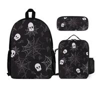 VFKLT Sac à dos gothique d'Halloween avec boîte à déjeuner et trousse à crayons, ensemble de 3 pièces, sac de voyage, sac à dos décontracté pour ordinateur portable, blanc, taille unique, sacs à dos
