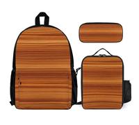 VFKLT Sac à dos grain de bois avec boîte à déjeuner et trousse à crayons, ensemble de 3 pièces, sac de voyage, sac à dos décontracté pour ordinateur portable, blanc, taille unique, sacs à dos de