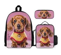 VFKLT Sac à dos mignon teckel Duggee avec boîte à déjeuner et trousse à crayons, ensemble de 3 pièces, sac de voyage, sac à dos décontracté pour ordinateur portable, blanc, taille unique, sacs à dos