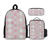 VFKLT Sac à dos moderne gris blanc à pois avec boîte à déjeuner et trousse à crayons, ensemble de 3 pièces, sac de voyage, sac à dos décontracté pour ordinateur portable, blanc, taille unique, sacs à