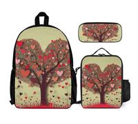 VFKLT Sac à dos motif cœur d'arbre avec boîte à déjeuner, trousse à crayons, ensemble de 3 pièces, sac de voyage, sac à dos décontracté pour ordinateur portable, blanc, taille unique, sacs à dos de