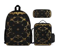 VFKLT Sac à dos noir et doré avec boîte à déjeuner, trousse à crayons, ensemble de 3 pièces, sac de voyage, sac à dos décontracté pour ordinateur portable, blanc, One Size, Sacs à dos de voyage