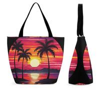 VFKLT Sac fourre-tout réutilisable motif palmier et coucher de soleil - Sac fourre-tout décontracté - Sac à bandoulière pour femme - Motif palmier et coucher de soleil - Taille unique, Motif palmier