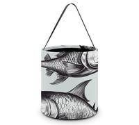 VFKLT Sacs à bonbons portables d'Halloween avec poignée - Motif poisson - Seau pliable - Fournitures de fête pour Noël, mariage, croquis de poissons, 20,1 x 20,1 x 21,1 cm, Croquis de poisson,