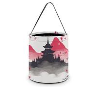 VFKLT Sacs fourre-tout portables d'Halloween avec poignée et support Fuji avec imprimé cerise, seau pliable pour décoration de Noël, de salle de mariage, Mont Fuji avec cerise, 20,1 x 20,1 x 21,1 cm,
