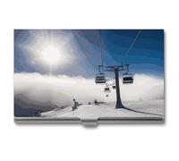 VFKLT Ski Lift at Sunshine Porte-cartes de visite fin et portable en métal pour cartes de visite, cartes de crédit, pour homme et femme, pour voyage, bureau, argent, taille unique, Argent, One size,