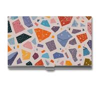 VFKLT Terrazzo Porte-cartes de visite fin et portable en métal Motif marbre pastel Pour homme et femme, Argenté, One size, Décontracté