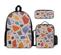 VFKLT Terrazzo Sac à dos marbré pastel avec boîte à déjeuner et trousse à crayons Ensemble de 3 pièces Sac de voyage décontracté Sac à dos pour ordinateur portable, blanc, taille unique, BLANC, taille