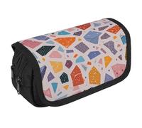VFKLT Terrazzo Trousse à crayons double couche avec double fermeture éclair pour homme et femme Motif marbre pastel, blanc, Taille unique, Trousse à crayons