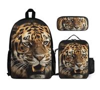 VFKLT Tiger Sac à dos avec boîte à déjeuner et trousse à crayons Ensemble de 3 pièces Sac de voyage décontracté Sac à dos pour ordinateur portable Blanc Taille unique, blanc, Taille unique, Sacs à dos