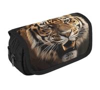 VFKLT Tiger Trousse à crayons double couche de grande capacité avec double fermeture éclair portable pour homme et femme pour voyage, affaires, bureau, blanc, Taille unique, Trousse à crayons