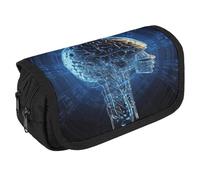 VFKLT Trousse à crayons avec intelligence artificielle - Double couche - Grande capacité - Double fermeture éclair - Portable - Pour homme et femme - Pour voyage, affaires, bureau, blanc, Taille