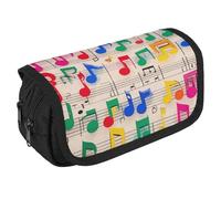 VFKLT Trousse à crayons colorée avec notes de musique double couche - Grande capacité - Double fermeture éclair - Portable - Pour homme et femme - Pour voyage, affaires, bureau, blanc, Taille unique,