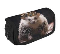 VFKLT Trousse à crayons double couche avec couronne et hérisson - Grande capacité - Double fermeture éclair - Portable - Pour homme et femme - Pour voyage, affaires, bureau, blanc, Taille unique,