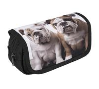 VFKLT Trousse à crayons double couche avec deux adorables bouledogues - Grande capacité - Double fermeture éclair - Portable - Pour homme et femme - Pour voyage, affaires, bureau, blanc, Taille
